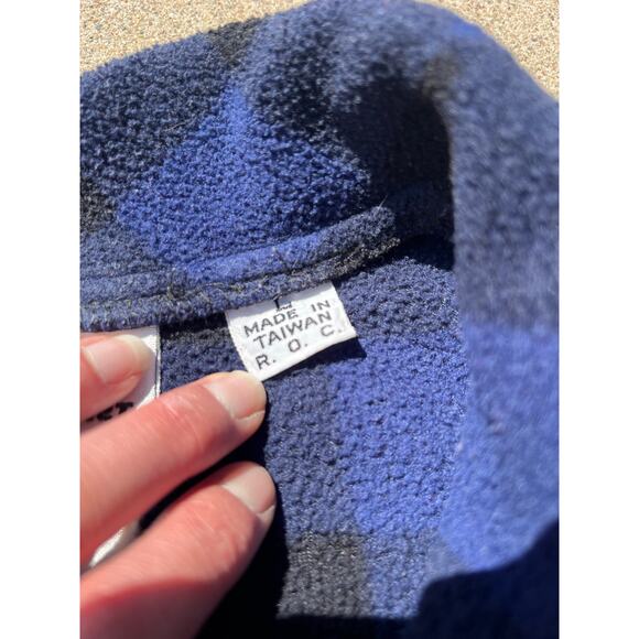 Vintage Outersport Blue Black Sherpa Check Quarter-Zip Sweater Size Large - Picture 6 of 9